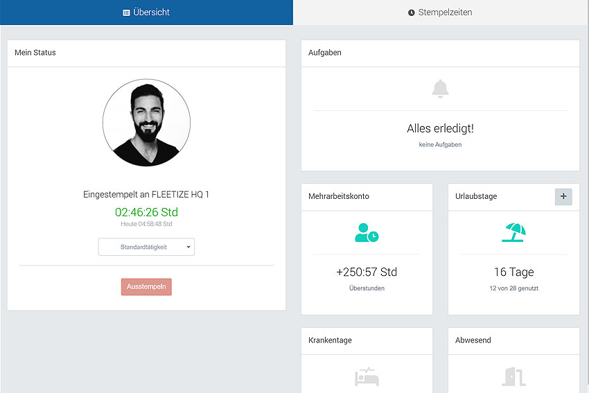 Mitarbeiter-Portal zur Arbeitszeiterfassung von FLEETIZE