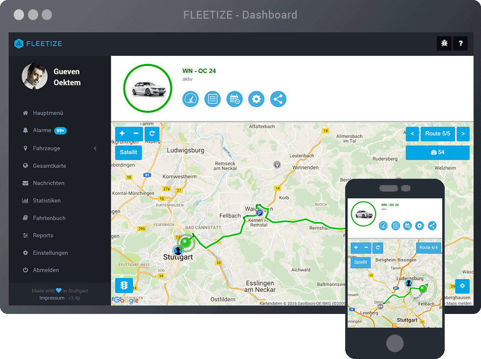 FLEETIZE Fahrzeugortung auf dem Tablet